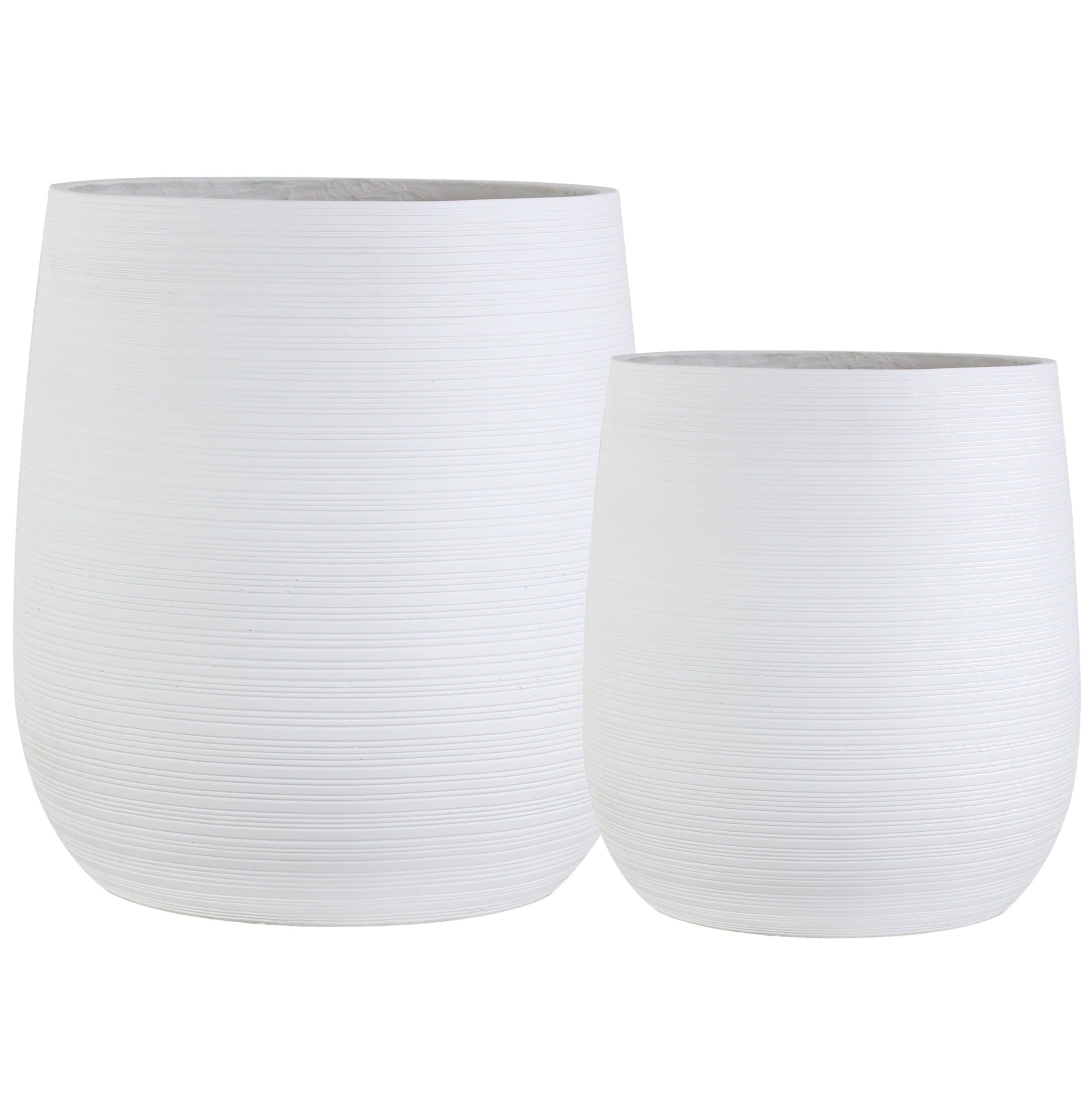 Olly & Rose Extra Large Plant Pot Patterned - White Garden Planter - XL Flower Pot - H 50cm D45cm + H40cm D38cm