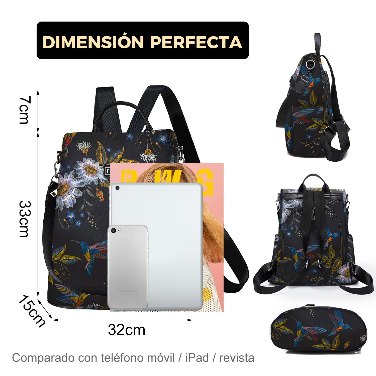 Fmeida Mochila Antirrobo Mujer, Bolso Mochila Casual Impermeable y Ligera para el Día a Día, Trabajo y Viajes Cortos