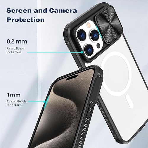Miniatura 3 de Funda transparente para iPhone 15 Pro Max con cubierta de lente de cámara deslizante, compatible con MagSafe, antideslizante, delgada, magnética, a