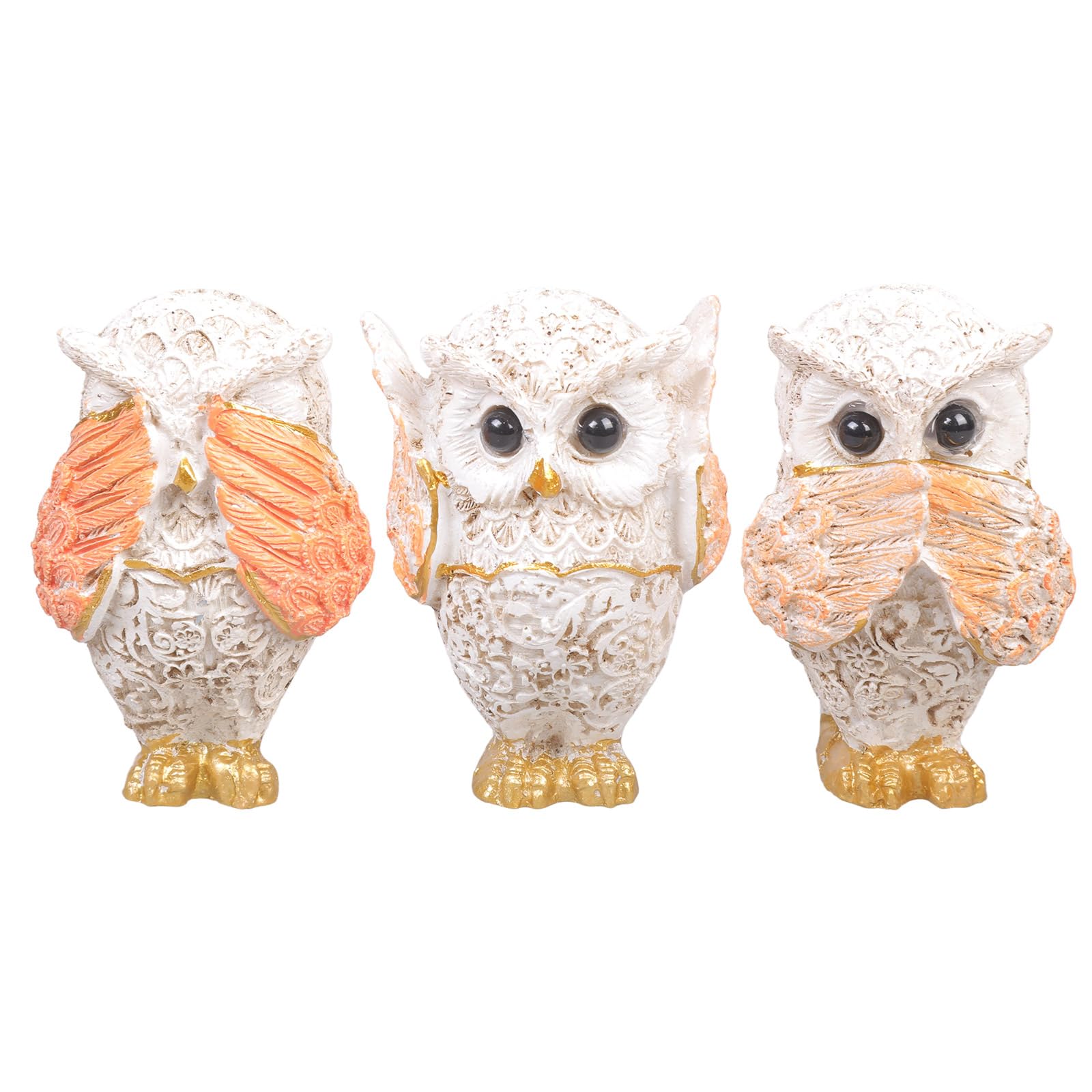 GMBYLBY Resins Owl Sculptures Set Of 3 Unique Hear Not See Speak Animal Figurines Ornaments For Home And