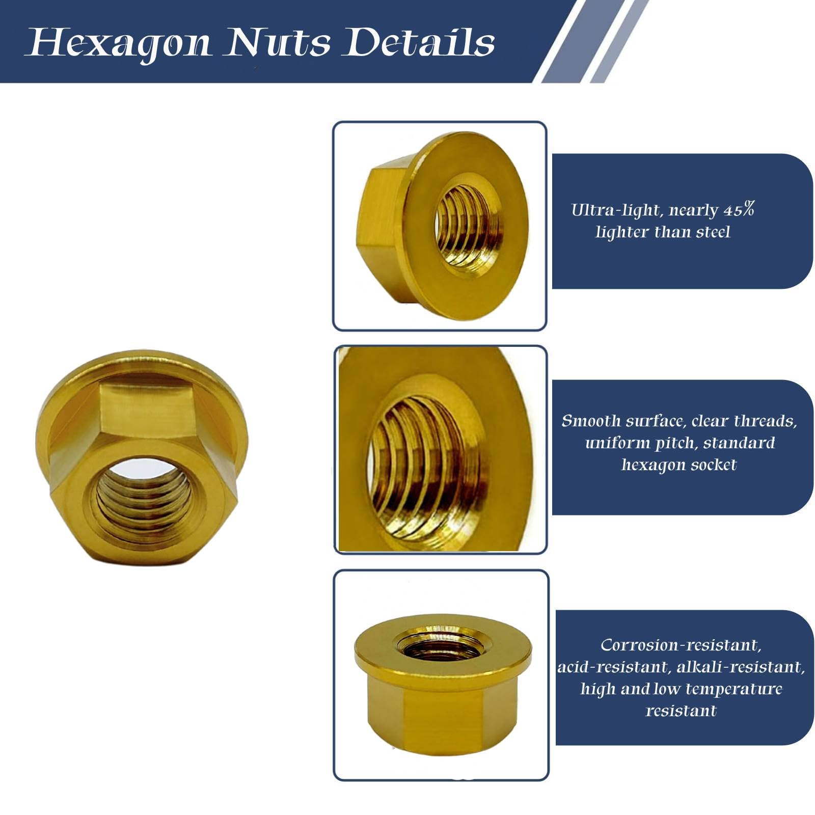 RISON-Titanium Titan Flanschmutter mit Flansch M12x1.25mm, Sechskantmutter mit Flansch DIN 1661, Titan-Kettenradmutter Grade 5 Vollmetall Bundmutter Sechskantmuttern für Motorrad, 5 Stück