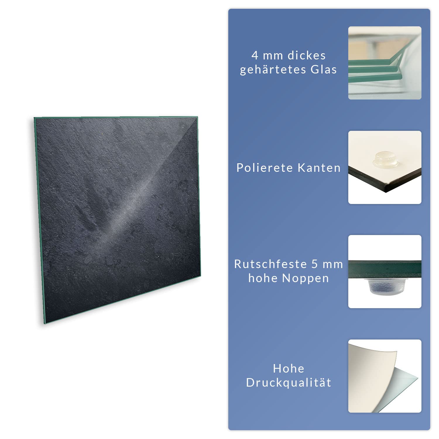 Herdabdeckplatte Abdeckung 60x52 Ceranfeld Abdeckplatte Schneidebrett 80x52 Granit Dunkelblau Grau Spritzschutz Glasplatte Ceranfeldabdeckung Schutz Herdschutz Sicherheitsglas Glasschneidebrett