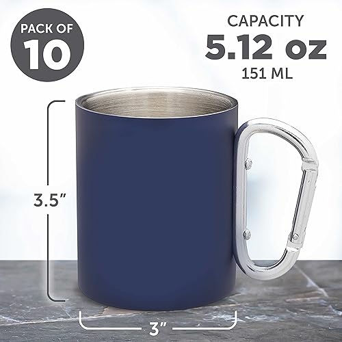 Miniatura 120 de Tazas personalizadas de acero inoxidable con asa de mosquetón, 10 onzas, juego de 10, paquete personalizado a granel, perfectas para café