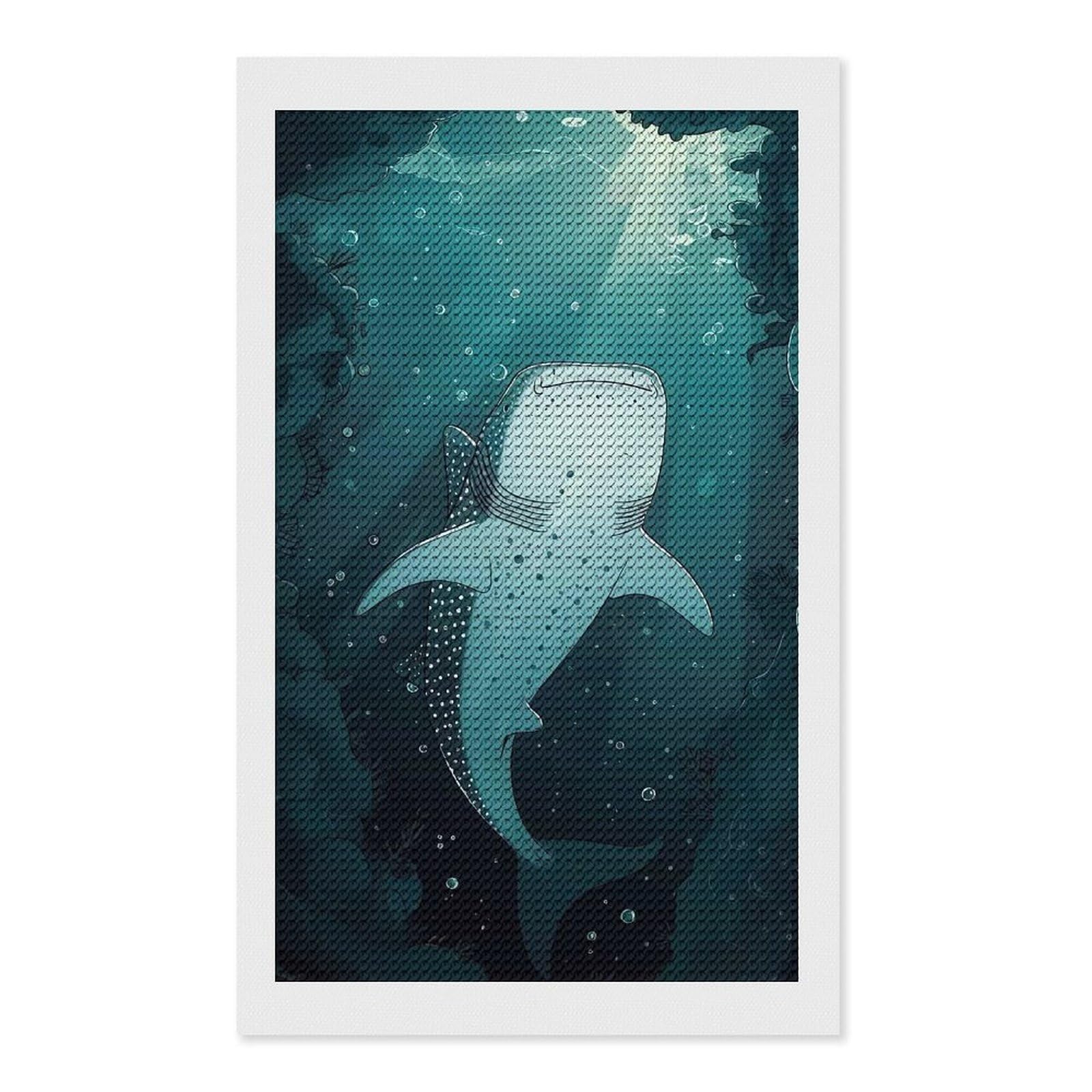 Junmoney Whale Shark Underwater DIY Diamond Art Canvas Kit 12"x20", Farmhouse Decor, Vintage Style Decor, Handmade Wall Decor, Canvas Picture