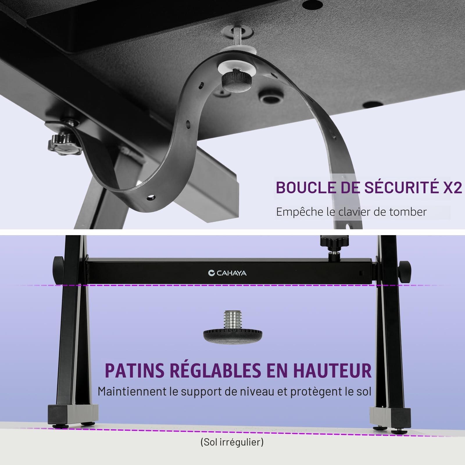 CAHAYA Support de clavier réglable amélioré, capacité de charge 113 kg : support de clavier 4 cm d'épaisseur double en Z, hauteur réglable longueur réglable pour piano numérique 61 76 88 touches