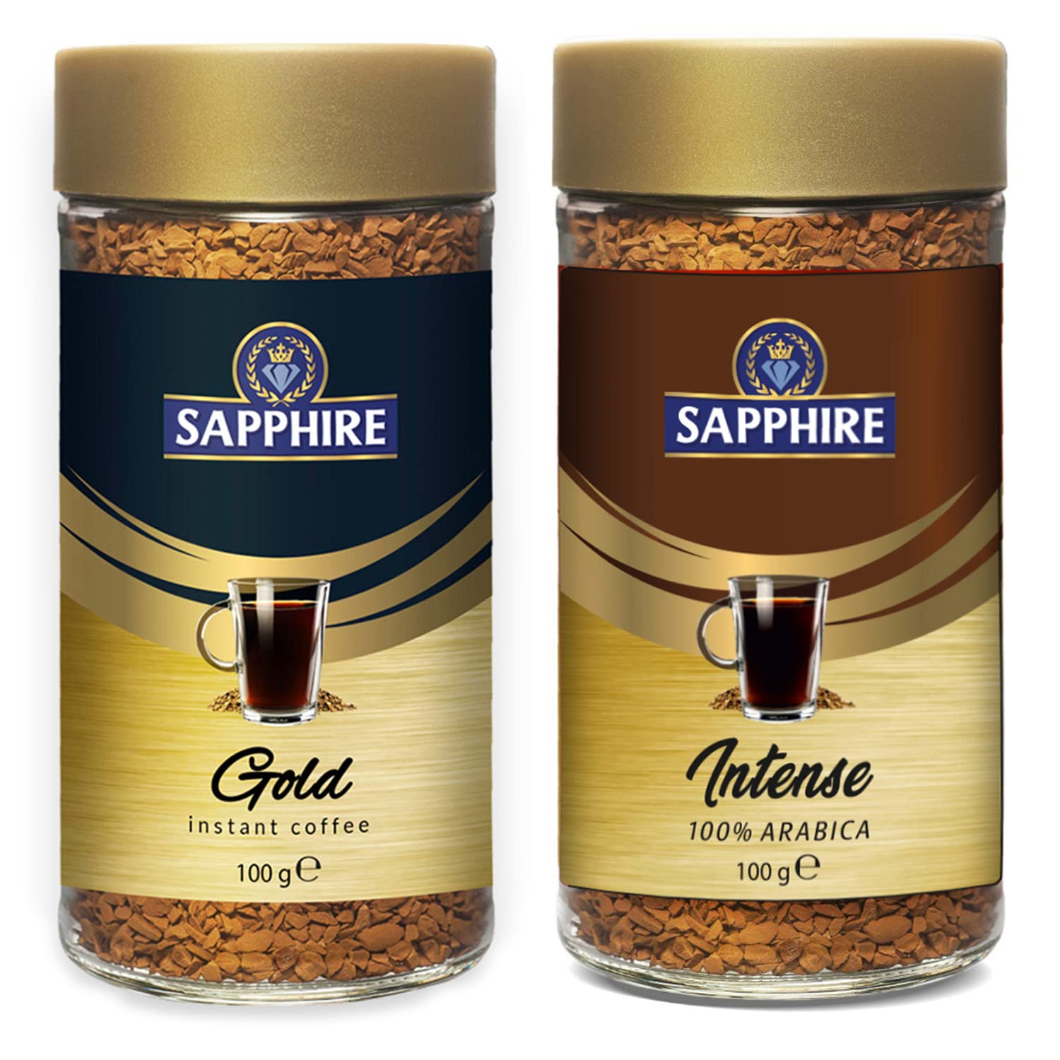 Sapphire Combo of Intense & Gold Instant Coffee Powder | 100% Arabica | Premium Blend of Robusta & Arabica Beans For a Rich Pure Coffee Experience (100g Each)