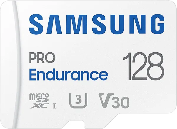 Samsung PRO Endurance 128GB MicroSDXC Memory Card with Adapter for Dash Cam, Body Cam, and Security Camera – Class 10, U3, V30 (‎MB-MJ128KA/AM)