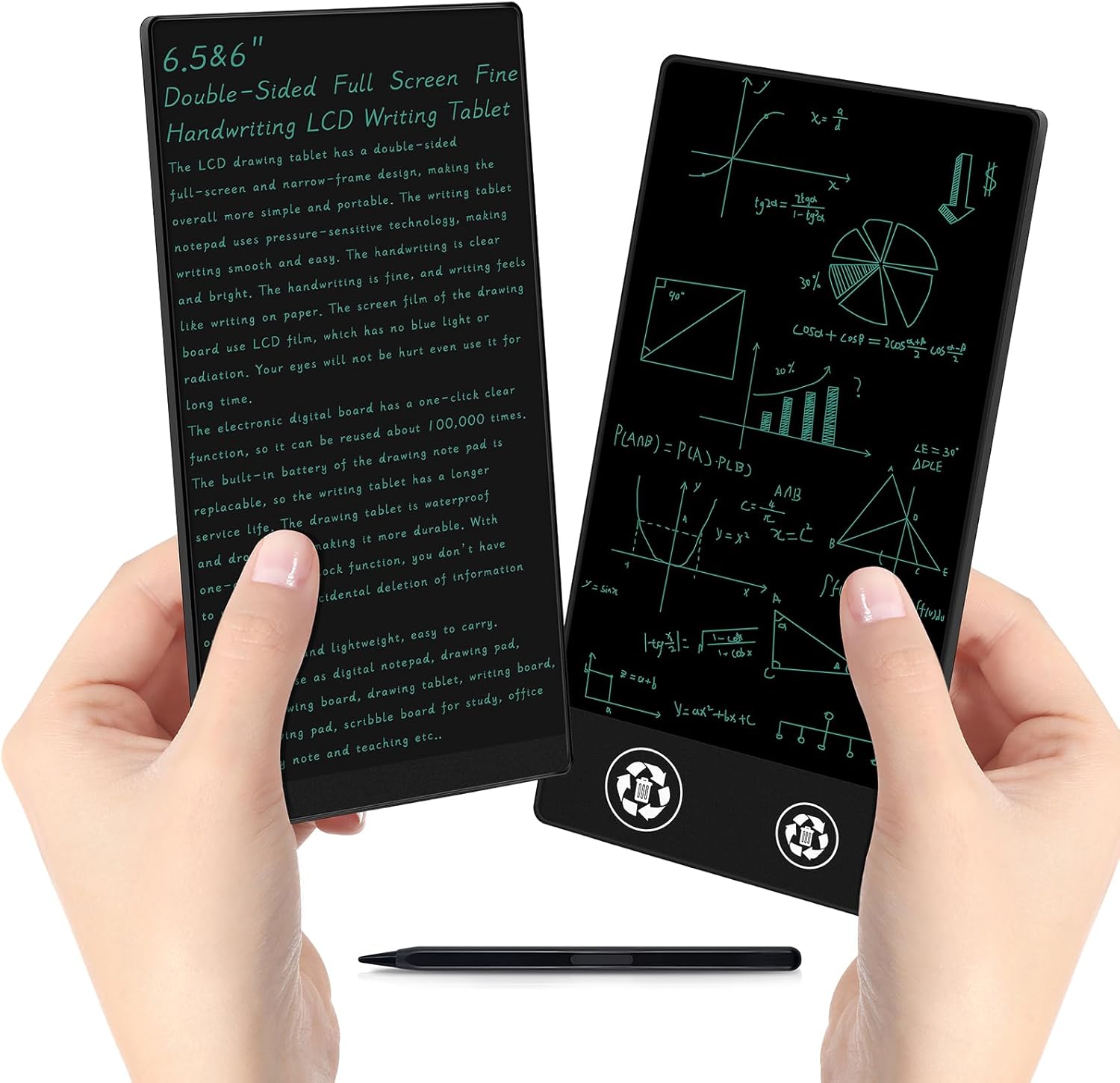 LCD Writing Tablet for Adult: Double-Sided 6.5&6 Inch Mini Full Screen Drawing Board Reusable Digital Notepad Portable Use in Home School Office
