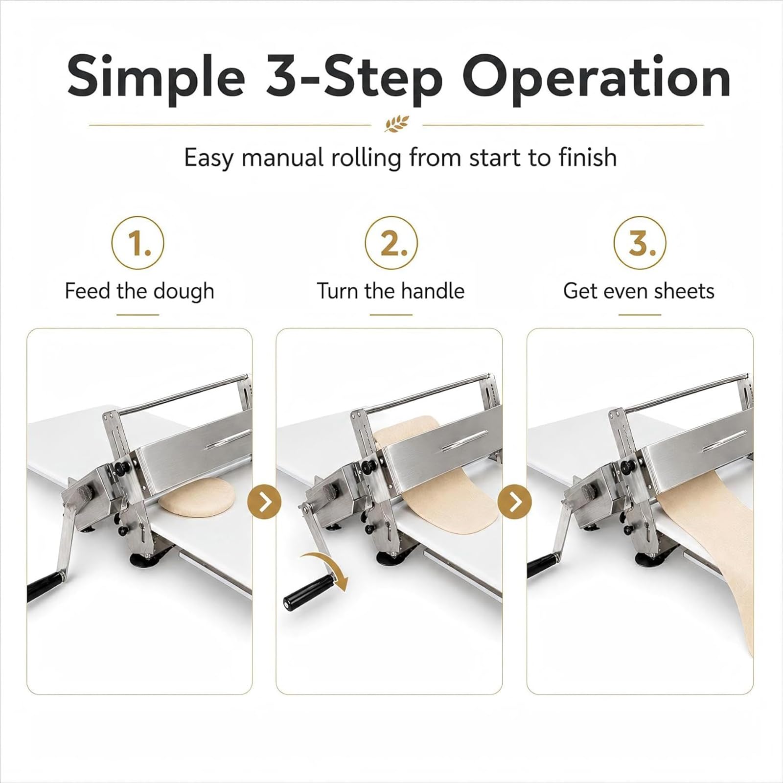 Croissant-Teiglaminator Aus Edelstahl, 0-25mm Einstellbar | Commercial Pizza Dough Roller Sheeter, mit GroßE Antihaftbeschichtete Teigplatte Zur Herstellung Von Backwaren