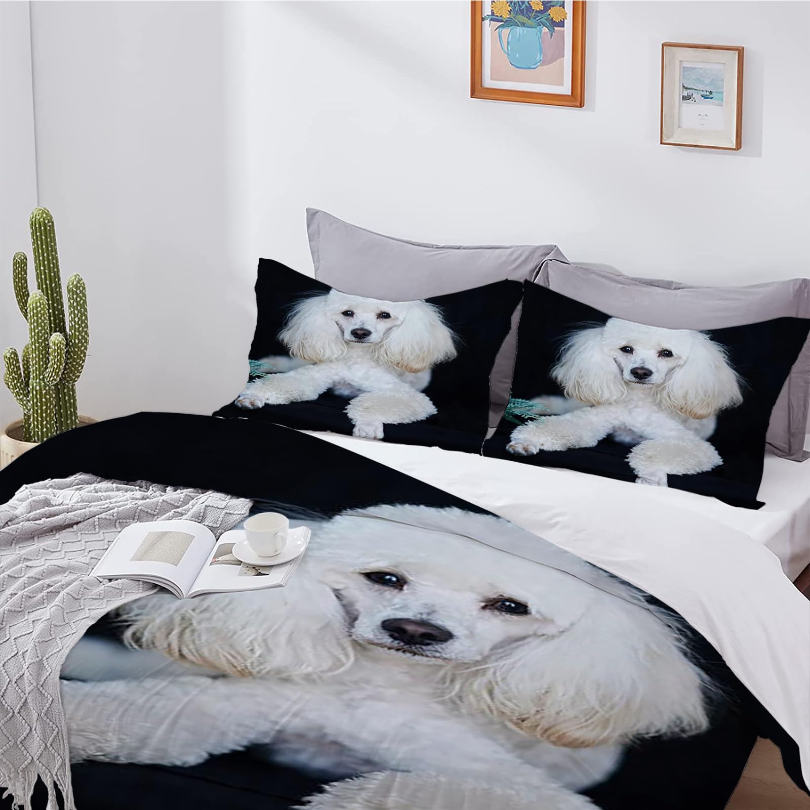 MLUNKQAIL Puppy Dekbedovertrek Tweepersoons, Groen Beddengoed, Soft Cosy 3-delig 110gsm microvezel dekbedovertrek en 2 x kussensloop 50 x 75 cm met ritssluiting voor slaapkamer