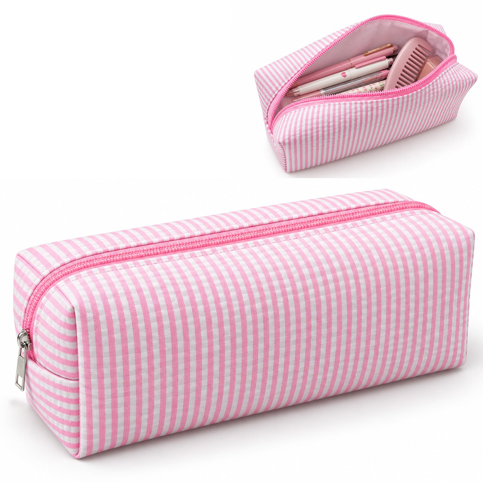 DVDVBOOM Seersucker Striped Pencil Case, Large Capacity Stationery Pouch