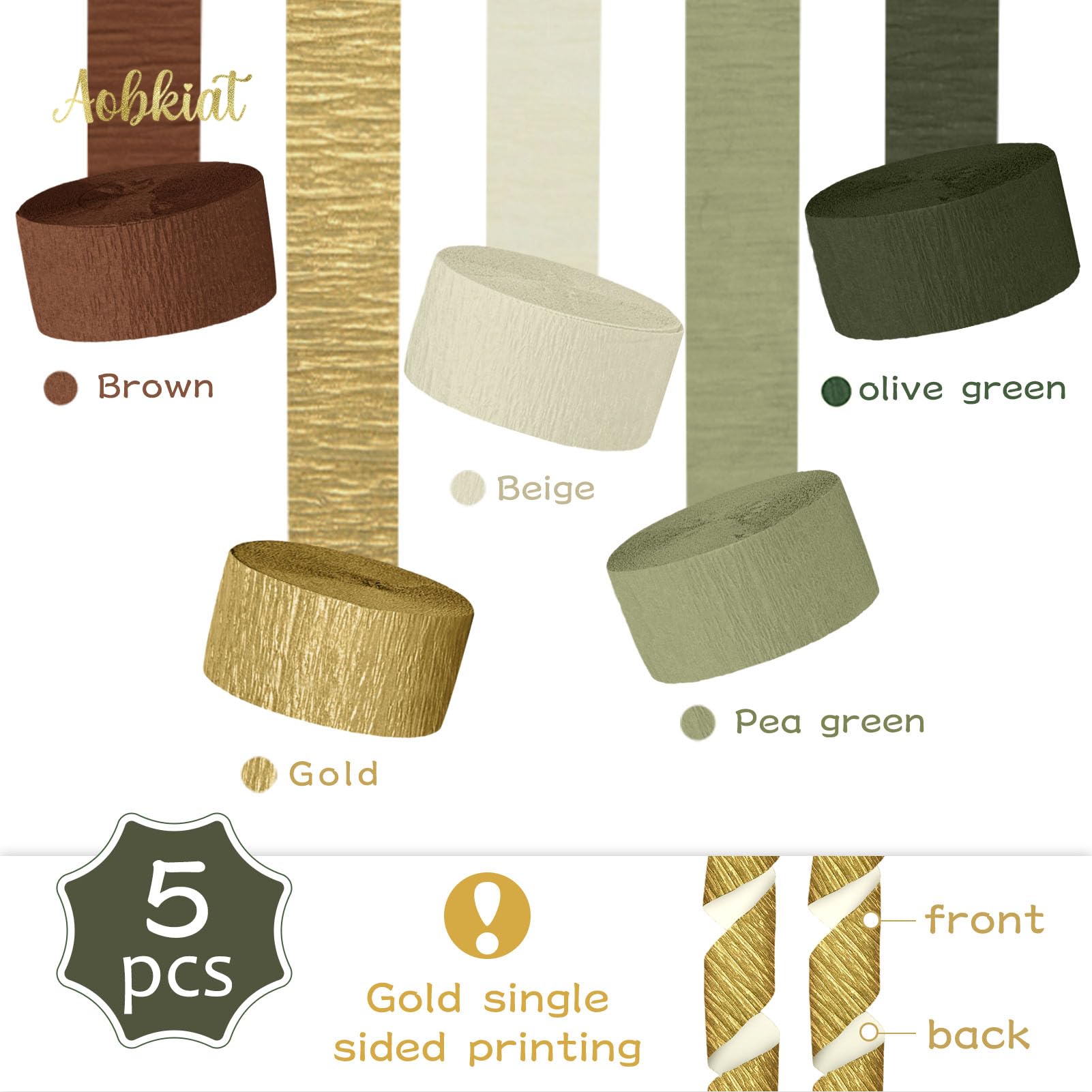 5 Rotoli Di Carta Crespa Per Feste - Verde, Marrone, Bianco E Oro - 4.6x25m Per Decorazioni Fai Da Te, Matrimoni, Compleanni - 2