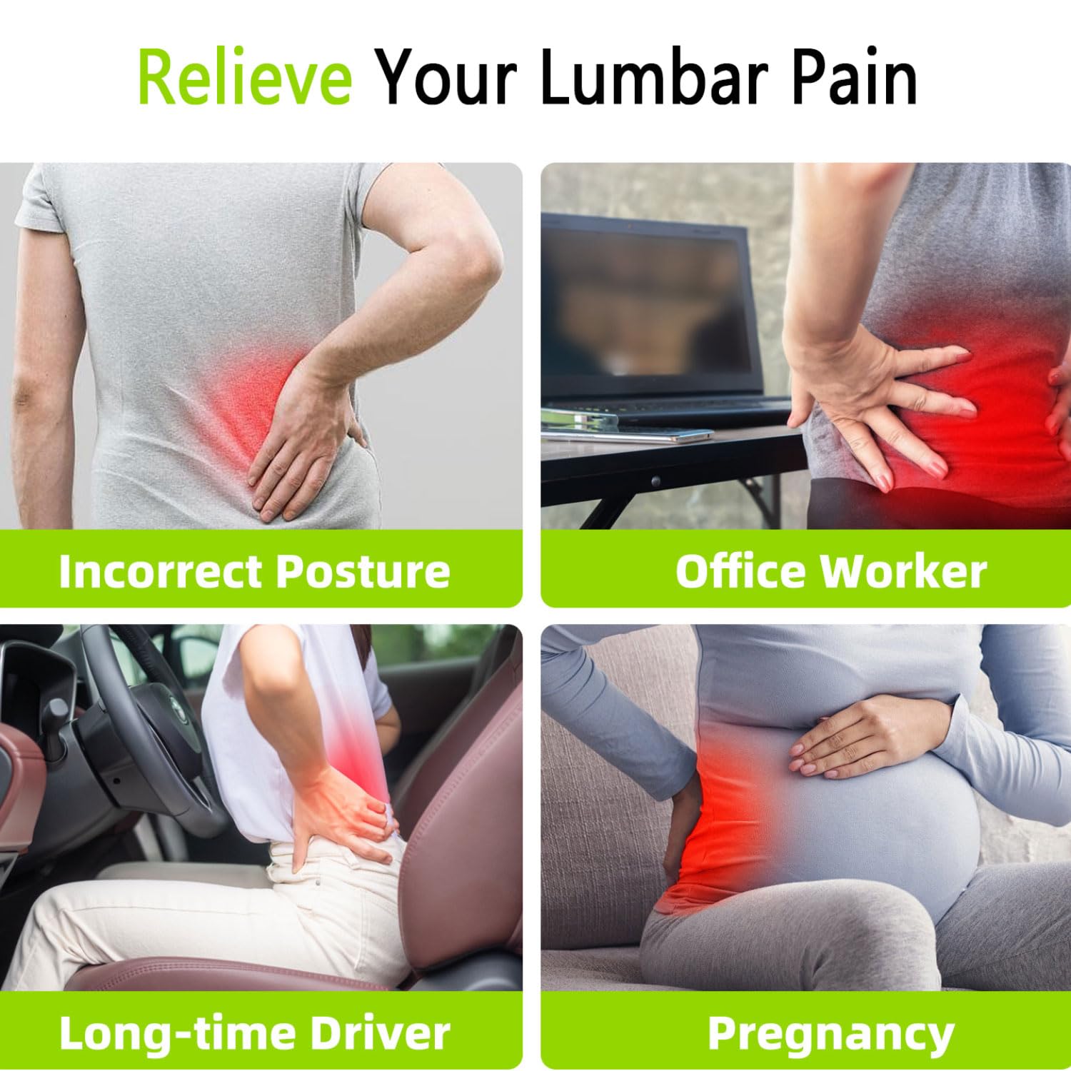 Cojin Lumbar Silla Oficina Almohada Lumbar Ergonómica Espuma con Memoria cojin Lumbar Coche en Espuma Viscoelástica de Alta Densidad con Dobles Correas Ajustables y Funda Extraíble
