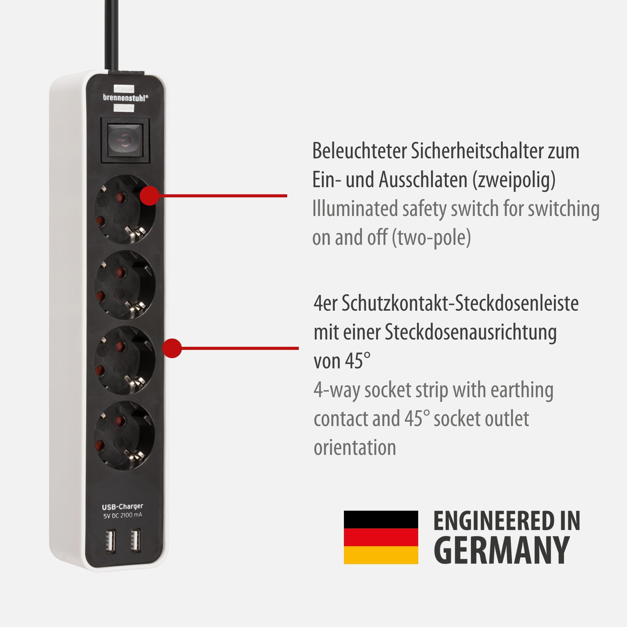 Stekkerdoos - 4-voudig - USB - Aansluiting 1: 1x Type E/F male