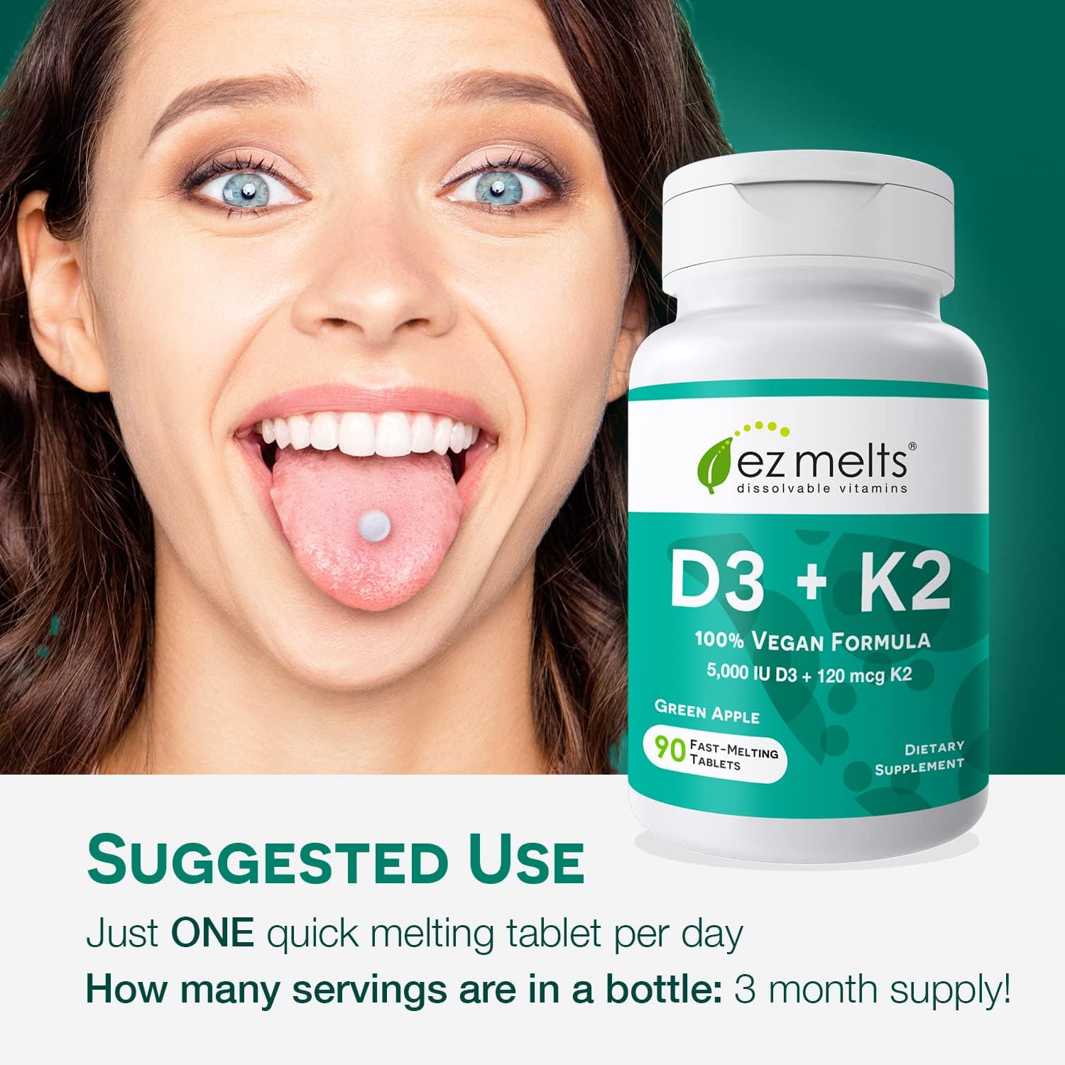 Buy EZ Melts D3 K2 Vitamin 5000 IU Dissolvable Tablets K2 D3 Vitamin