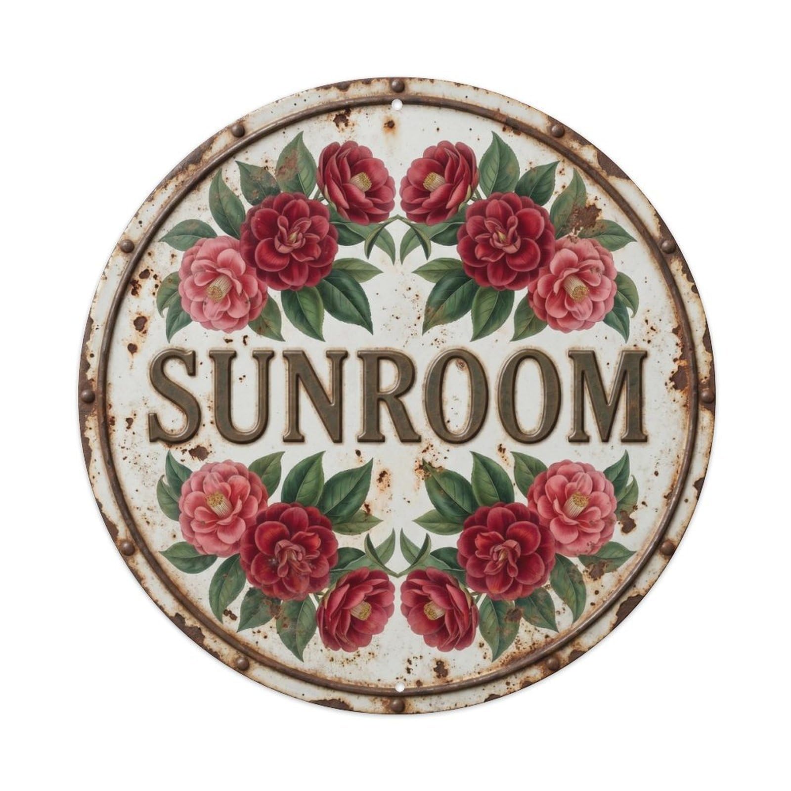 Botanical Floral Room Label Sunroom Camellia Metal Tin Sign