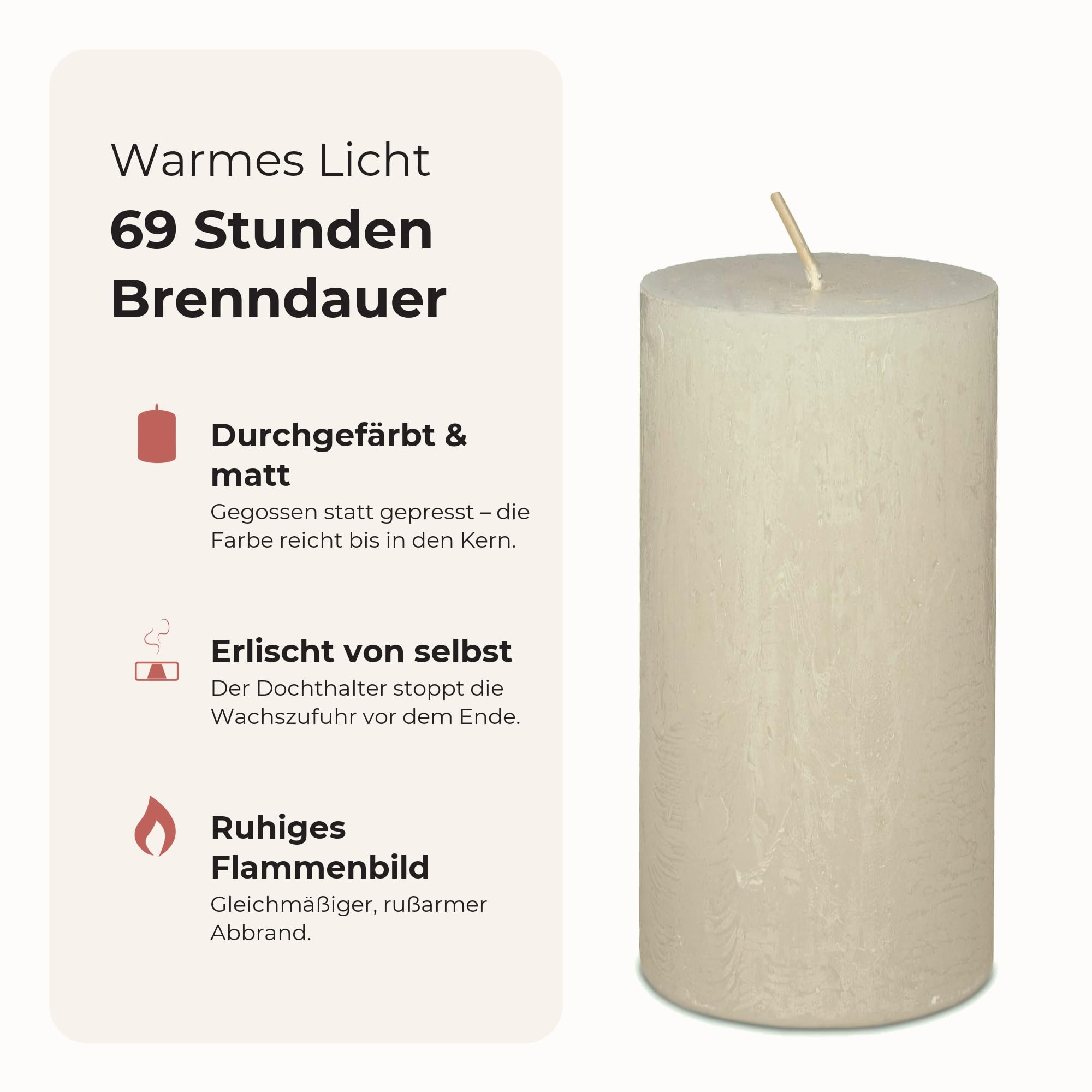 Safe Candle - Candele a colonna Rustic, 140/70 mm, colore bianco