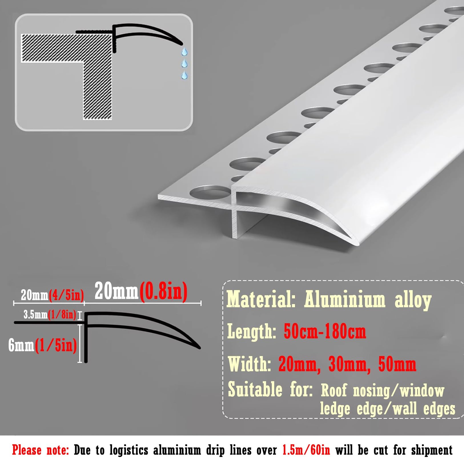 Protector de canalón de aluminio de 180 cm, 3 unidades, para techo, 90 cm x 50 mm, antigoteo para agua de lluvia, fácil instalación