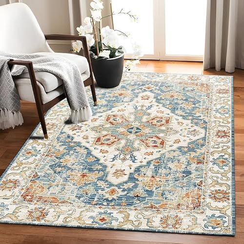 【Amazon.co.jp 限定】ペルシャ風 ラグ カーペット 2畳 3畳 花柄 北欧 厚手 オリエンタル柄 ペルシャ絨毯 じゅうたん 抜けない おしゃれ 滑り止め 洗える 床暖房 オールシーズン適用 低反発 防音マット 軽量 ラグマット 防ダニ 長方形