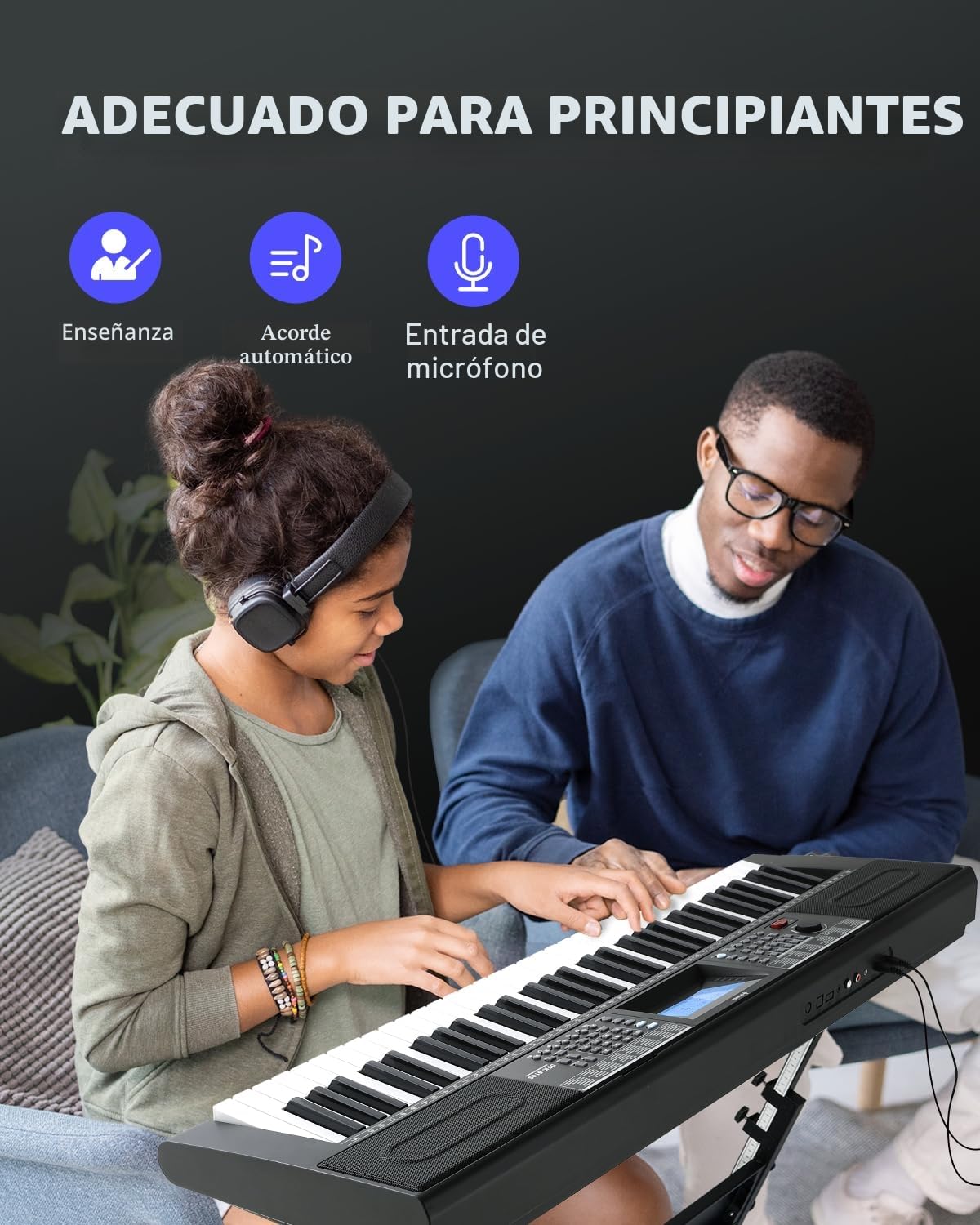 Donner Keyboard Piano 61 Key, Kit de teclado eléctrico con 249 voces, 249 ritmos - Incluye soporte de piano, taburete, micrófono, regalo para principiantes, negro (DEK-610S)