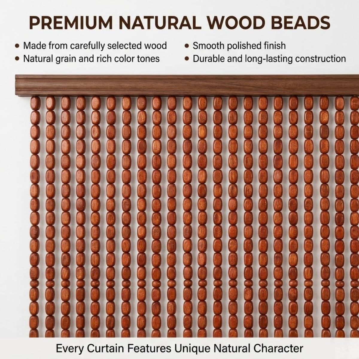 Rideau Occultant en Perles de Bois, Rideau de Porte Perle de Bambou Naturel, Séparateur de Pièce Pare-Vue Pour Chambre Salon Couloirs Porch, Suspendu Librement Durable(Original Wood,70x190cm)