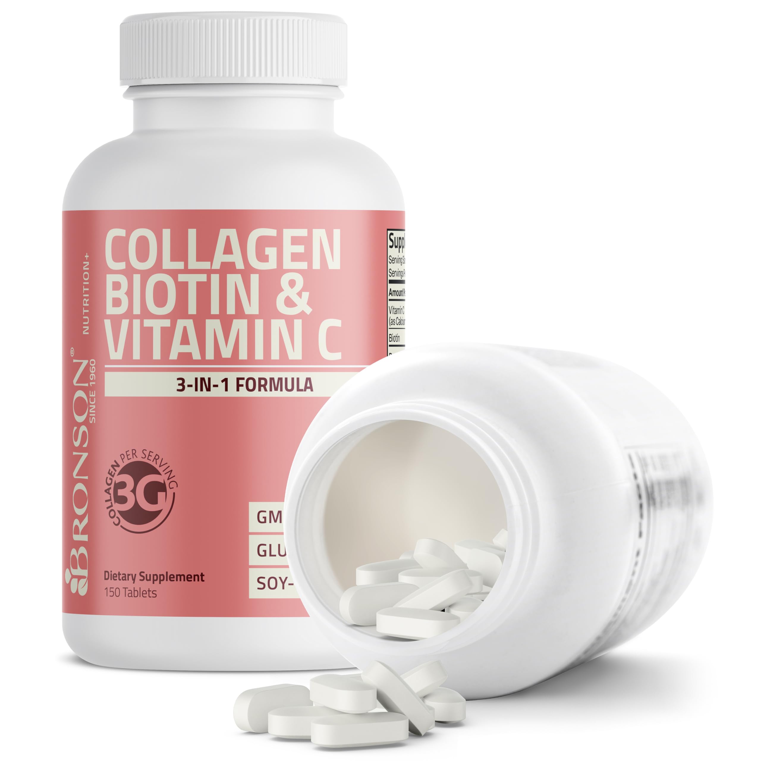 Bronson Collagen Peptides 3000mg (per Serving) with Biotin & Vitamin C - for Hair, Skin & Nails Support, Non-GMO, 150 Tablets