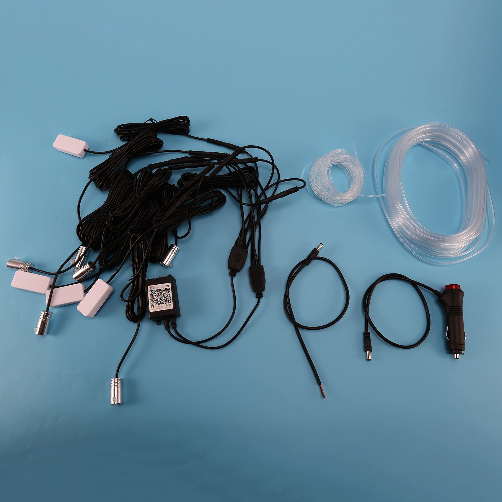 10 w 1 RGB LED z 8 M Dekoracją Samochodu Światłowód Taśma Światła przez App Control 12 V Dekoracyjne Lampy Uniwersalne