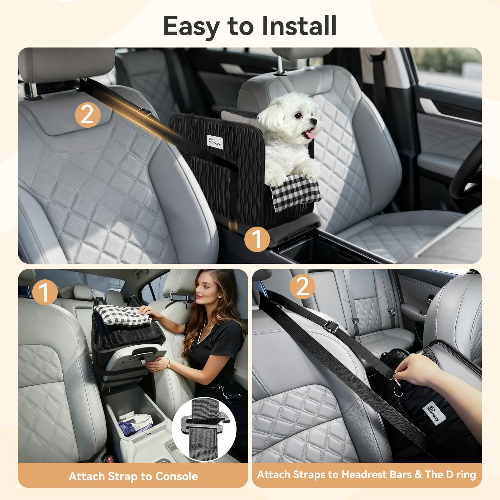 Nibnozy Center Console Dog Car Seat - Portable Armrest Booster Car Seats for Small Dogs, Detachable Washable Pet Carriers Puppy Essentials- Support Pet Up to 11lbs - image 4