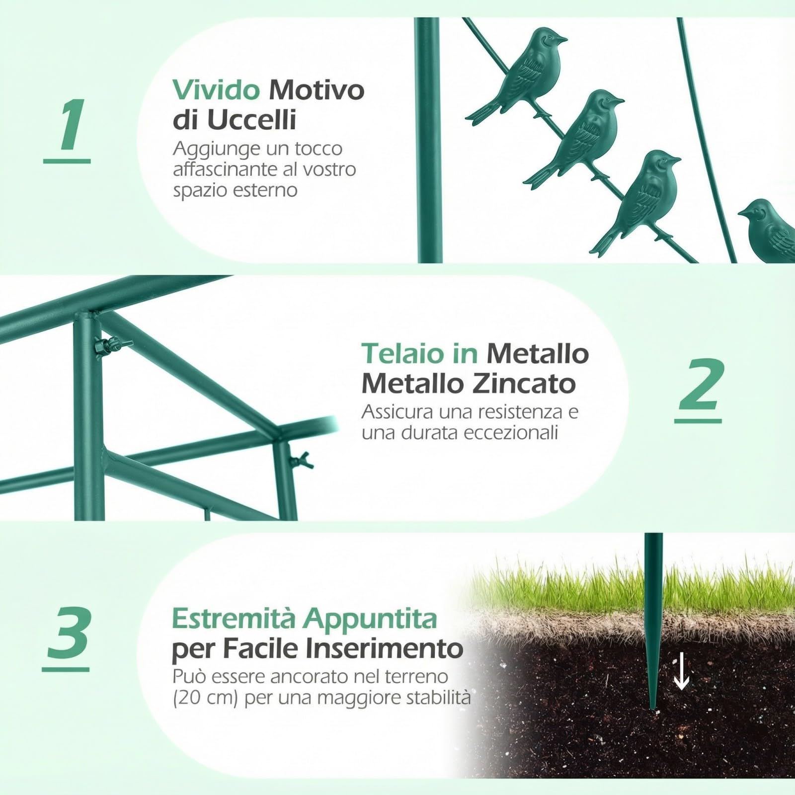 COSTWAY Pergolato a Arco da Giardino, Pergola da Esterno Decorativa in Metallo per Piante Rampicanti, Arco da Esterno per Feste, Matrimonio (Verde, Modello 1)