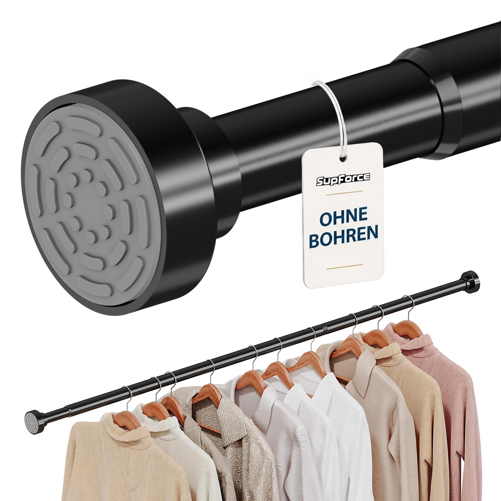 Asta per vestiti senza fori, Asta regolabile antiscivolo, Asta robusta 43-99cm per armadio, bagno, lavanderia, camper, Nero