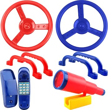 8 Pcs Kids Playground Accessories Plastic Steering Wheel Playhouse Safety Handle Swingset Telephone Telescope Swingset Equipment for Outdoor Backyard Treehouse Color Set 2