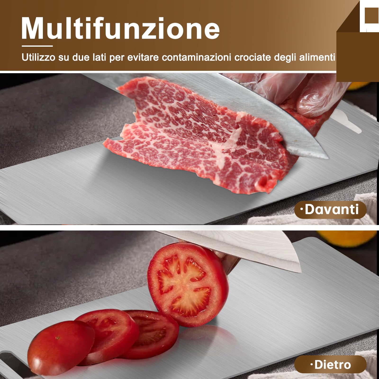 Tagliere in Titanio - 100% Titanio Puro, Doppio Lato per Carne e Verdure, Ideale per Casa e Outdoor (25×35CM)