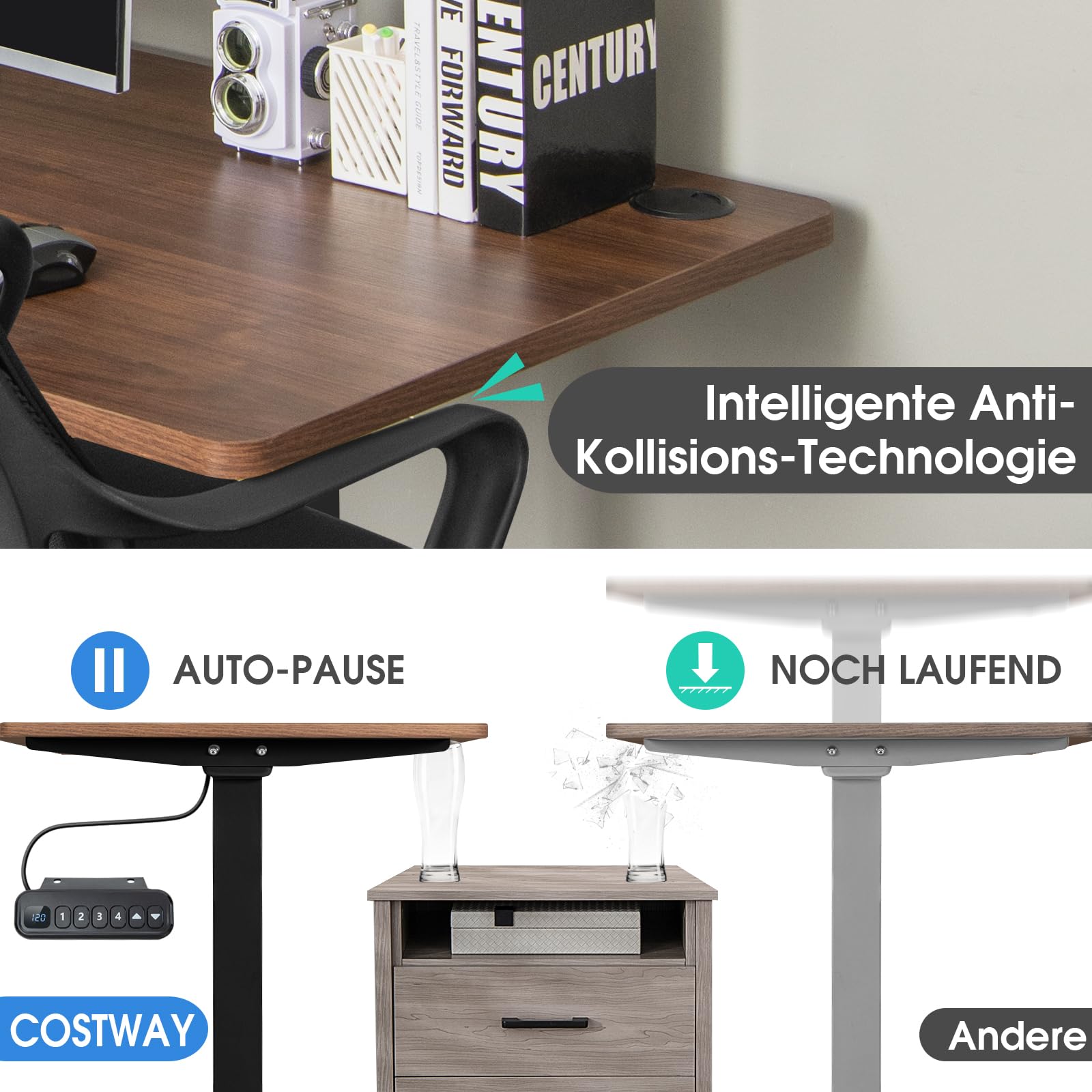 COSTWAY Elektrischer Tischgestell, Stehpultgestell Breit- & Höhenverstellbar, 2 Motoren | 4 Memory-Steuerung | Kollisionschutz, Pultgestell Schreibtisch Rahmen ergonomisch, Zuhause Büro (Black)