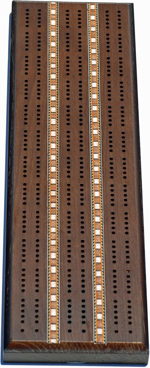 WE Games Classic Dark Oak Cribbage Board Set 3 Track Solid Wood Sprint Board with Metal Pegs, Family Games, Living Room Decor, Travel, Outdoor, Birthday Gifts, 2 Player, Cards