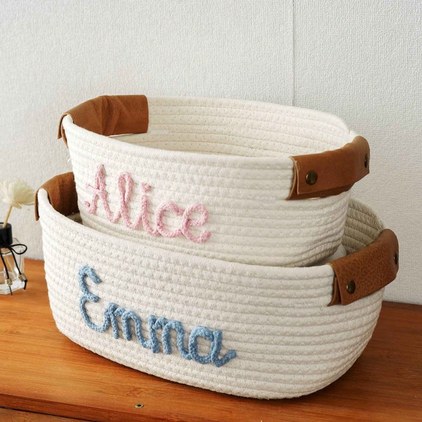 Cestino Personalizzato Con Nome For Baby Shower For Bambine E Bambini, Cestino In Cotone Personalizzato Con Nome, Regalo For Neonati/animali Domestici/giocattoli(13x24x32cm)