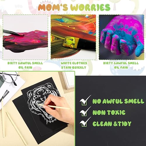 Miniatura 6 de Gersoniel Juego de arte de papel para rascar para adultos, kits de manualidades de 7.2 x 5 pulgadas, papel negro para rascar, suministros de arte