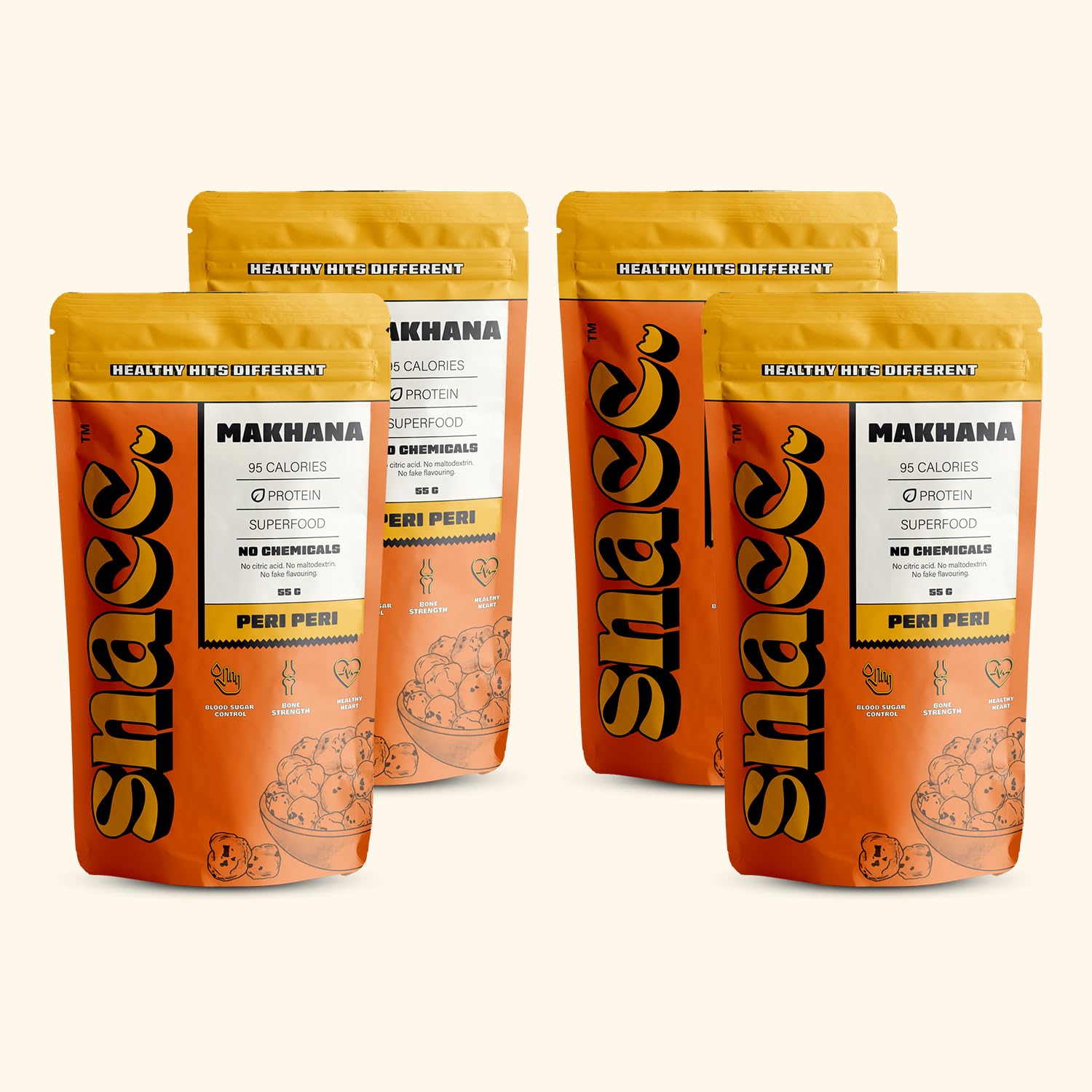 Snacc Peri Peri Makhana, Spicy Roasted Fox Nuts, Protein Rich, Gluten Free, MSG Free, Zero Trans Fat, Zero Sugar, Low Calorie (Pack of 4, Peri Peri)-image-26