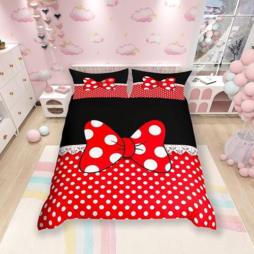 Miniatura 1 de Juego de funda de edredón con lazo, tamaño Queen, juego de ropa de cama de puntos blancos de 3 piezas para niños, adolescentes, niñas, niños,