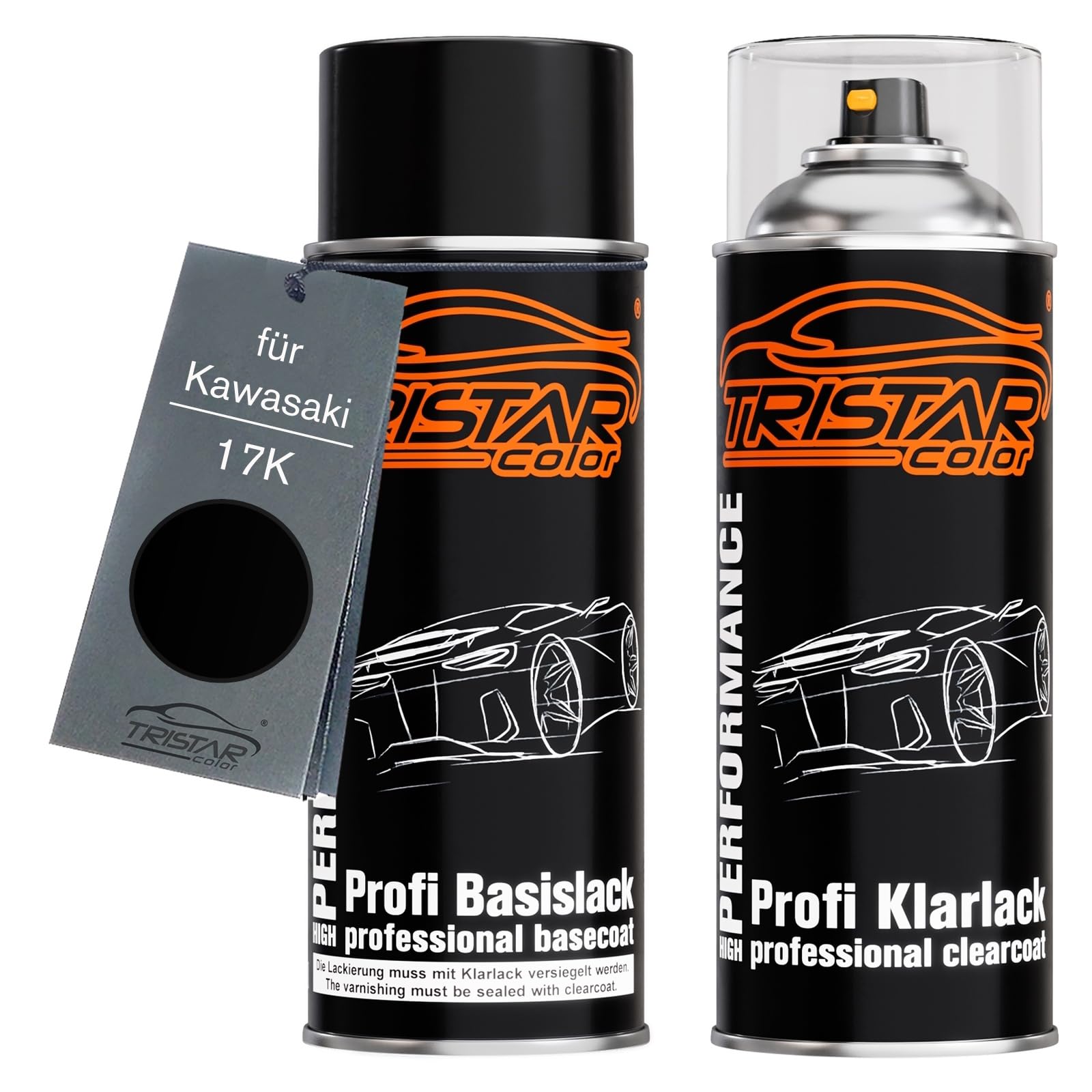 TRISTARcolor Vernice per moto Kit di bombolette spray per Kawasaki 17K Diablo Black Metallic vernice di base vernice trasparente bomboletta a spruzzo 400ml