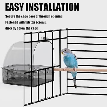Bird Bath Cage, Cleaning Pet Supplies Cockatiel Bird Clean Bathtub with Hanging Hooks and Bottom Drawer for Cage Parrot Hanging Bathing Tub Bath Shower Box Accessory Supplies (Color : Transparent)