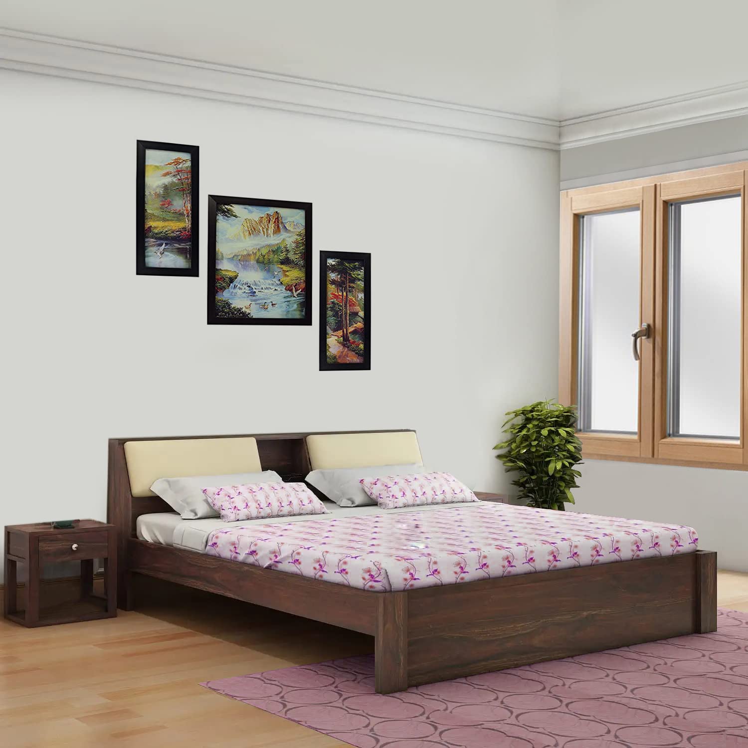 Buy Devki Interiors Aura Solid Wood Queen Size Bed with Headboard