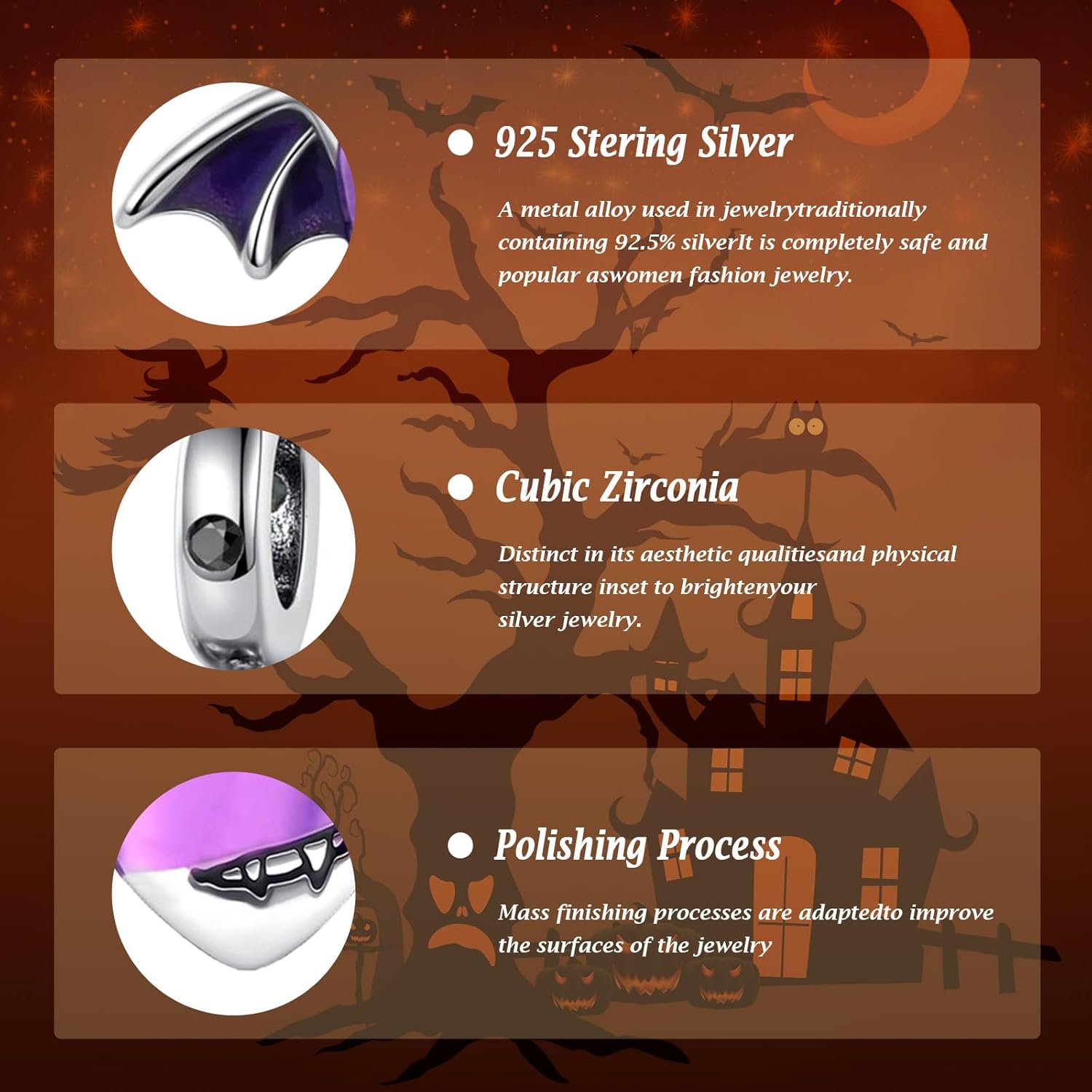 Bat Heart-shaped Charm 925 Sterling Silver Charms Fit Women's Bracelet Bead Pendant Halloween Gifts for Women - Image 4