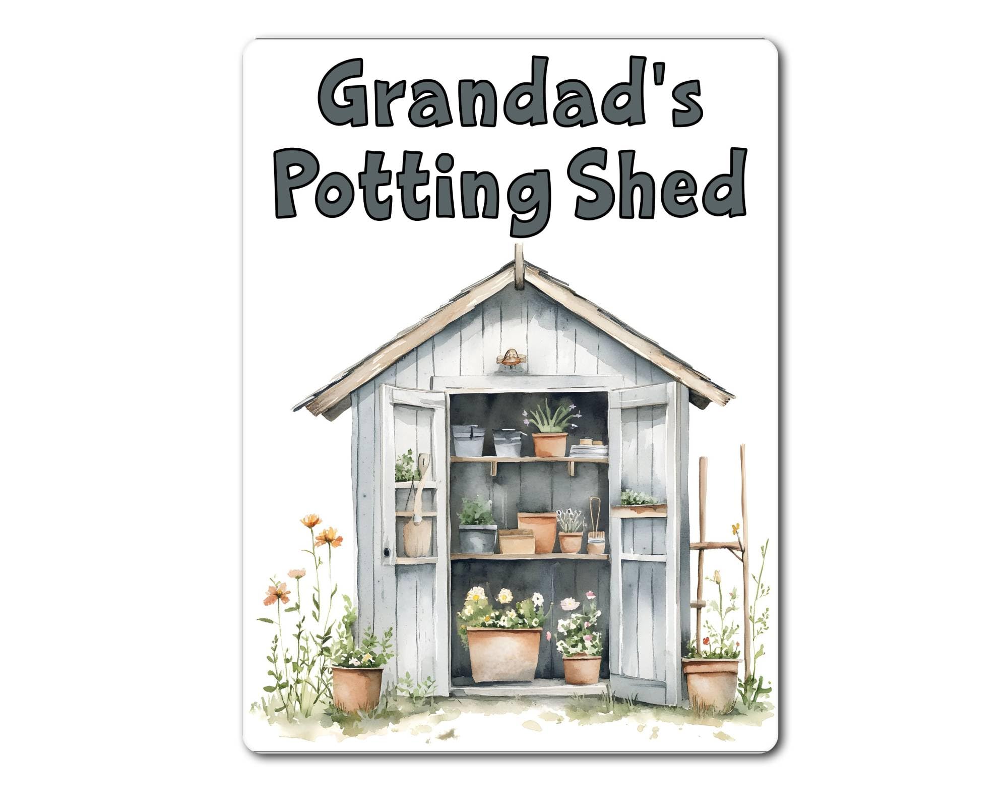 Decalarama Grandad Metal Sign Gift – Grandad's Potting Shed – Grey - Family Fun Gardening Allotment Novelty Aluminium Present