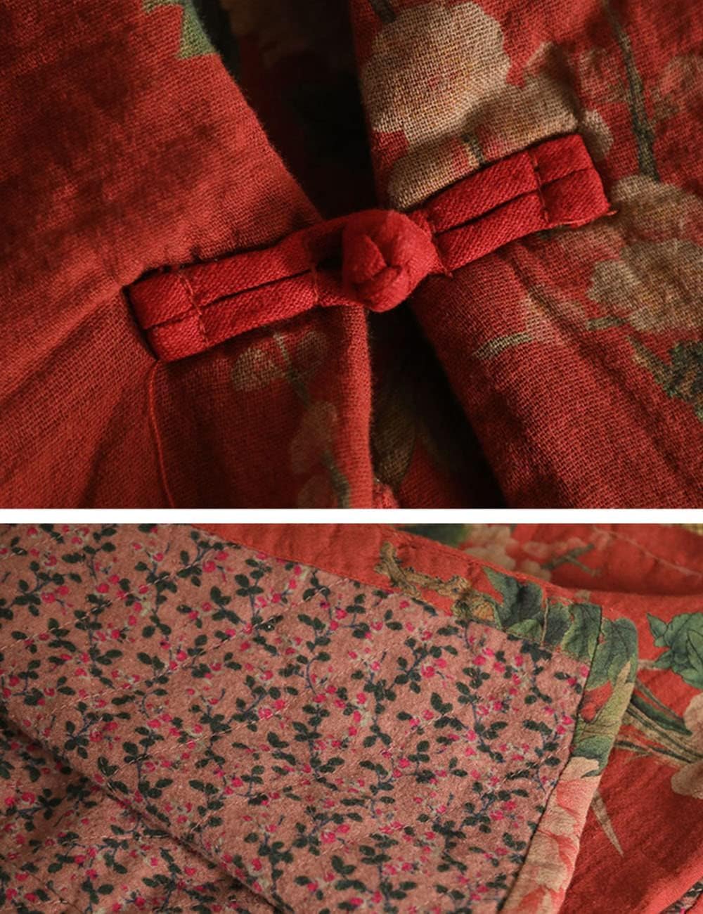 LUZU JUNU Women's Cotton Padded Floral Jacket Kimono Soft Quilted Flower Printed Long Loose Outwear Coats - Image 6