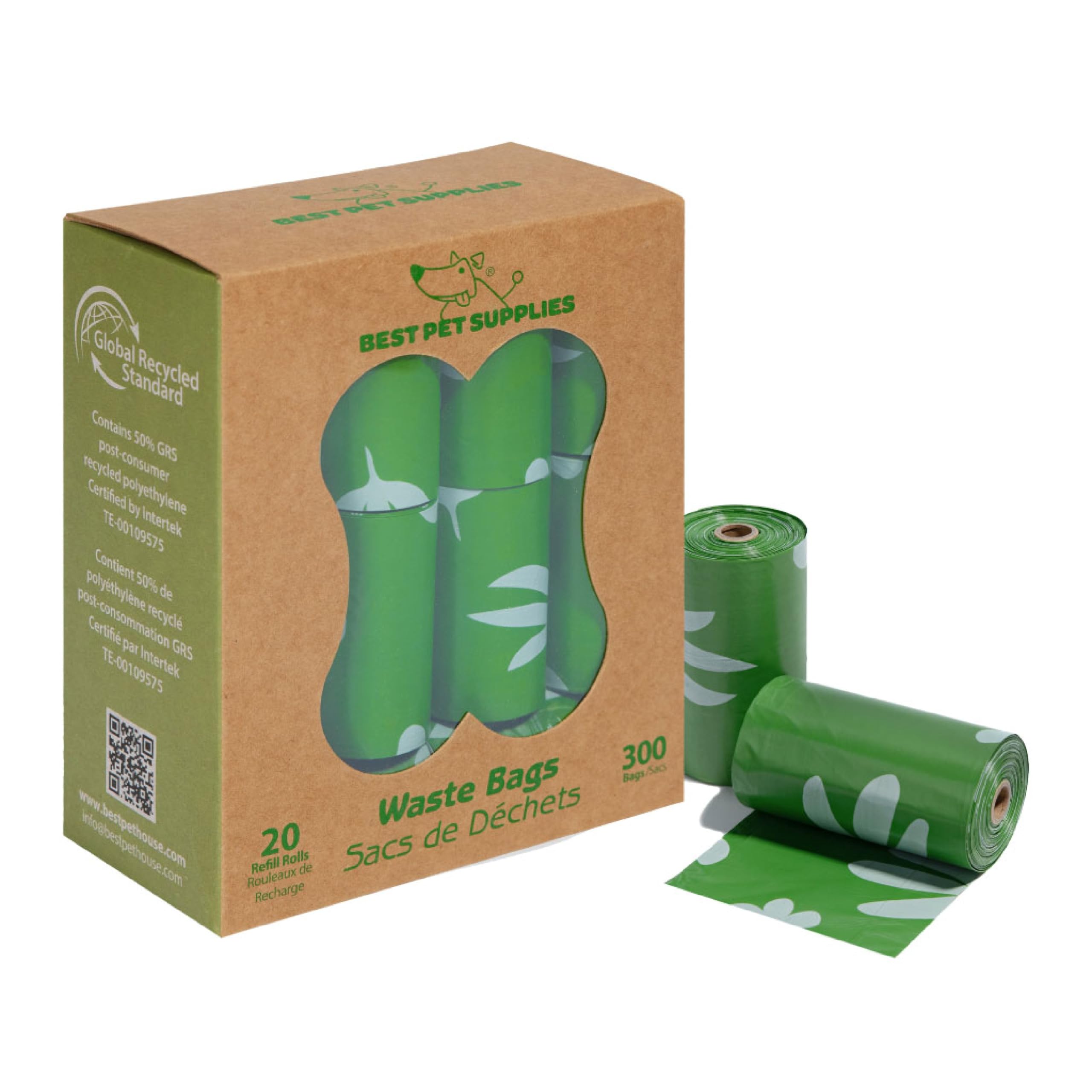 Best Pet Supplies Poop Bags for Dogs, 50% Post-Consumer Recycled Content dog waste bags on rolls, fits all poop bag holders for leashes - 300 Count, Green, Lavender Scented