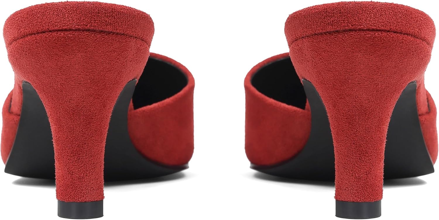CELNEPHO Kitten Heels for Women Closed Square Toe Slip On Comfortable Dress Pumps Backless Casual Office Shoes Fashion Suede Mules - Image 5