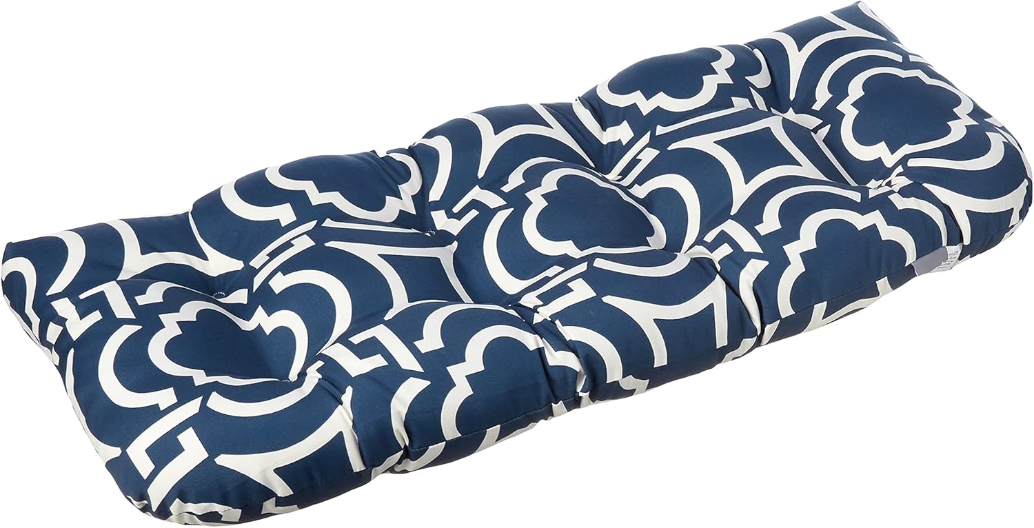 Pillow Perfect Trellis Indoor/Outdoor Sofa Setee Swing Cushion, Tufted, Weather, and Fade Resistant, 19" x 44", Blue/White Carmody, 1 Count