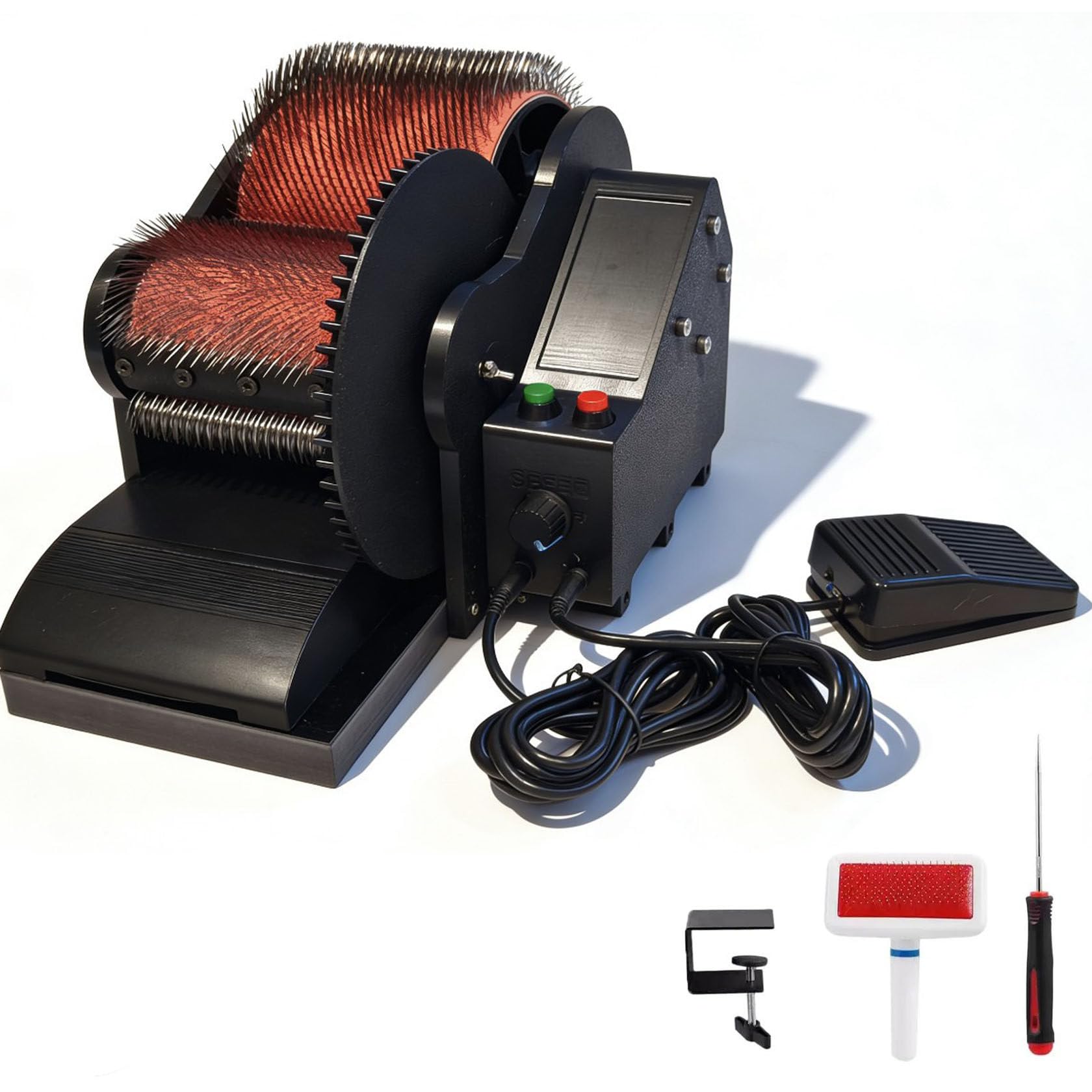 Electric Wool Carder, 50w Electric Felting Needle Machine Kit,Fiber Combing Machine, Wool Fiber Drum Carding Machine,0-56 Rpmfiber With Foot Pedal Forward And Reverse Function, Fast Color Mixing