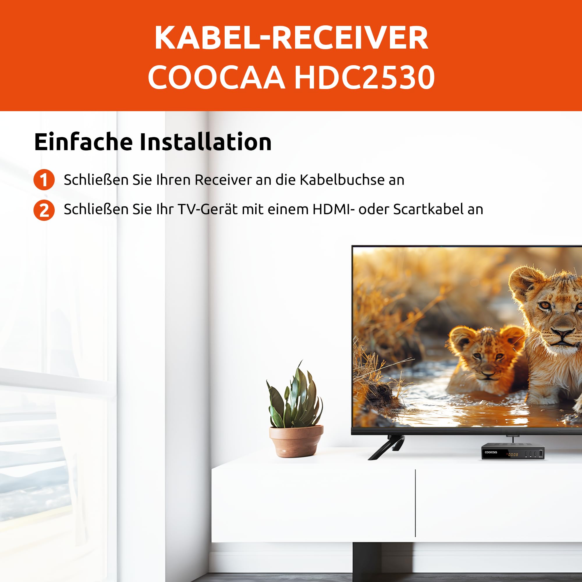 COOCAA HDC2530 Digitaler HD Kabelempfänger, Receiver für Full HD-Fernsehen, inklusive HDMI Kabel