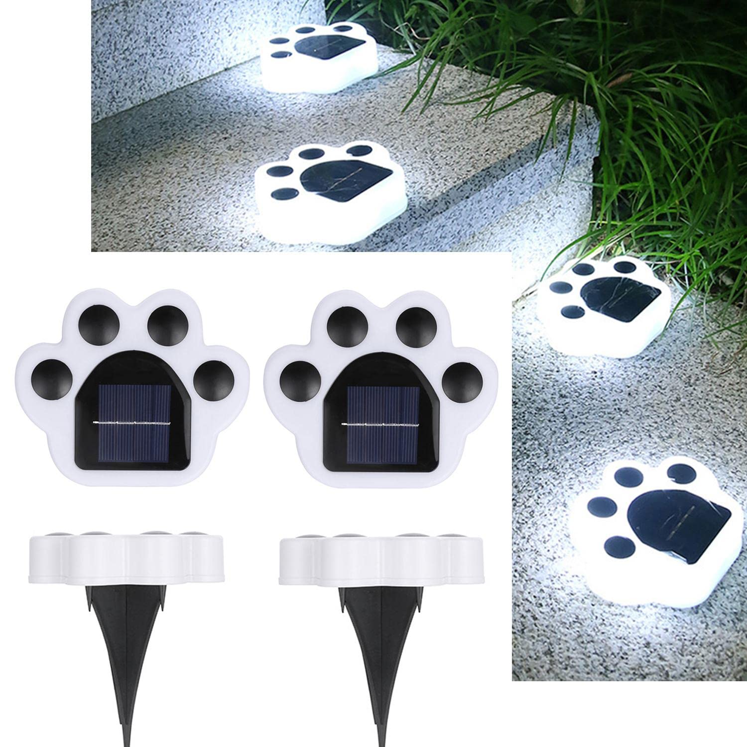 Set of 4 LED Solar Powered Pet Paws Animal Prints Outdoor Lamp, Creative Garden Light Decorative Outdoor Lights for Patio, Yard, Garden